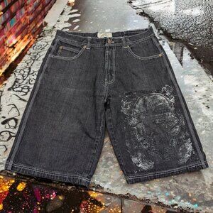 VTG‎ Y2K Rich Kids RK Denim Jeans Co Baggy Shorts Black White Men’s Size 36x13.5